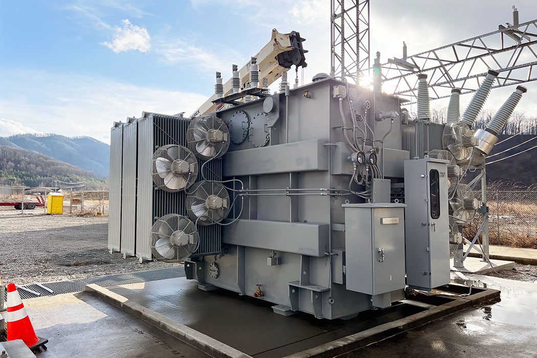 Engineered transformer staged for a contractor project